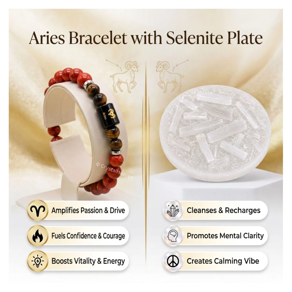 Aries Bracelet (मेष राशि) - Red Jasper & Tiger Eye (With Selenite Plate)