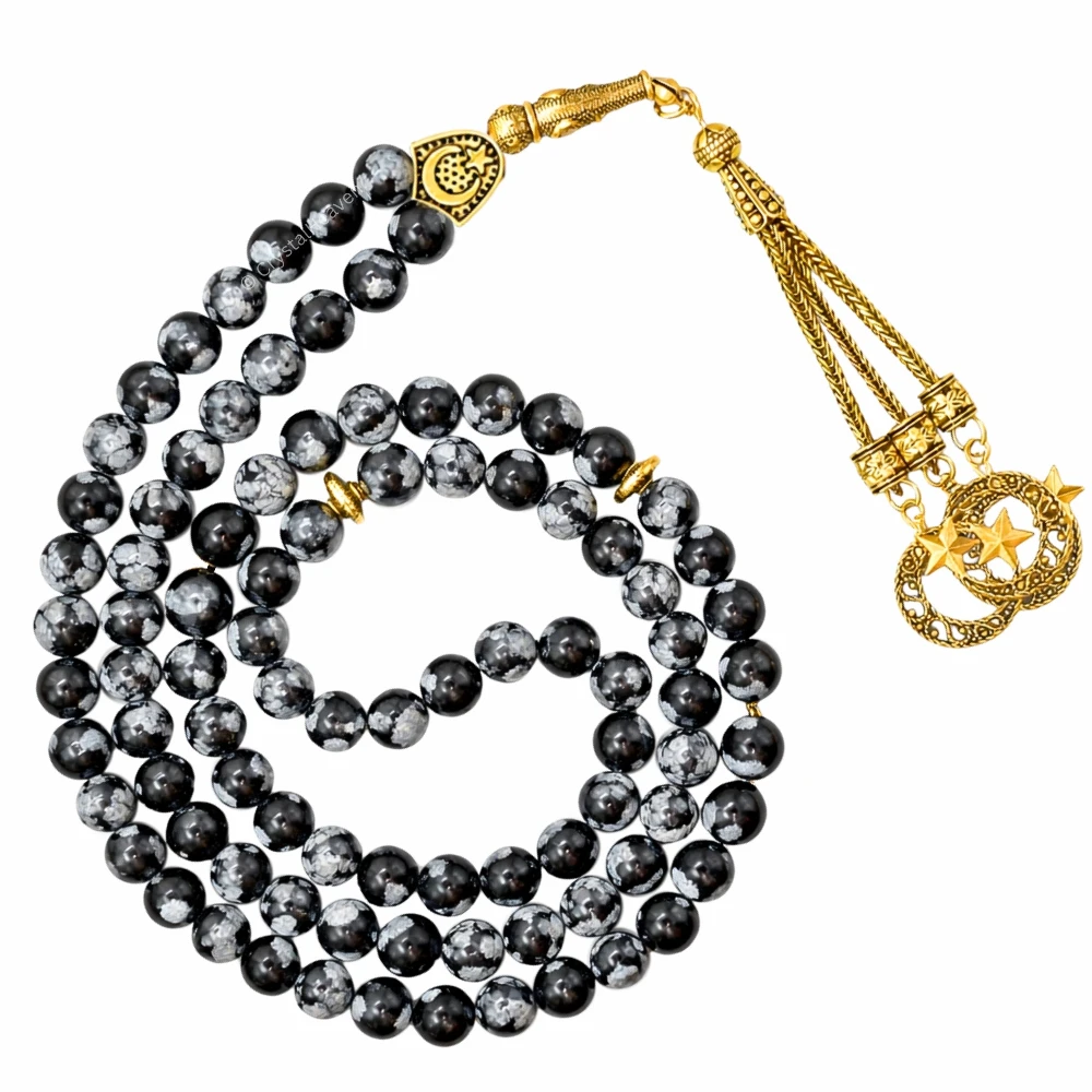 Snowflake Obsidian Crystal Tasbih (Gold)