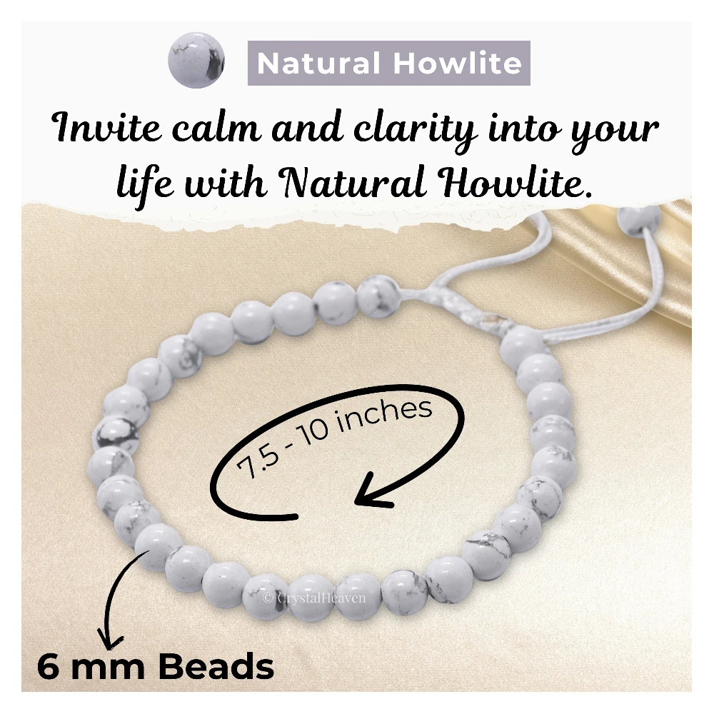 Howlite Healing Crystal Bracelets - 6mm Beads (Adjustable)