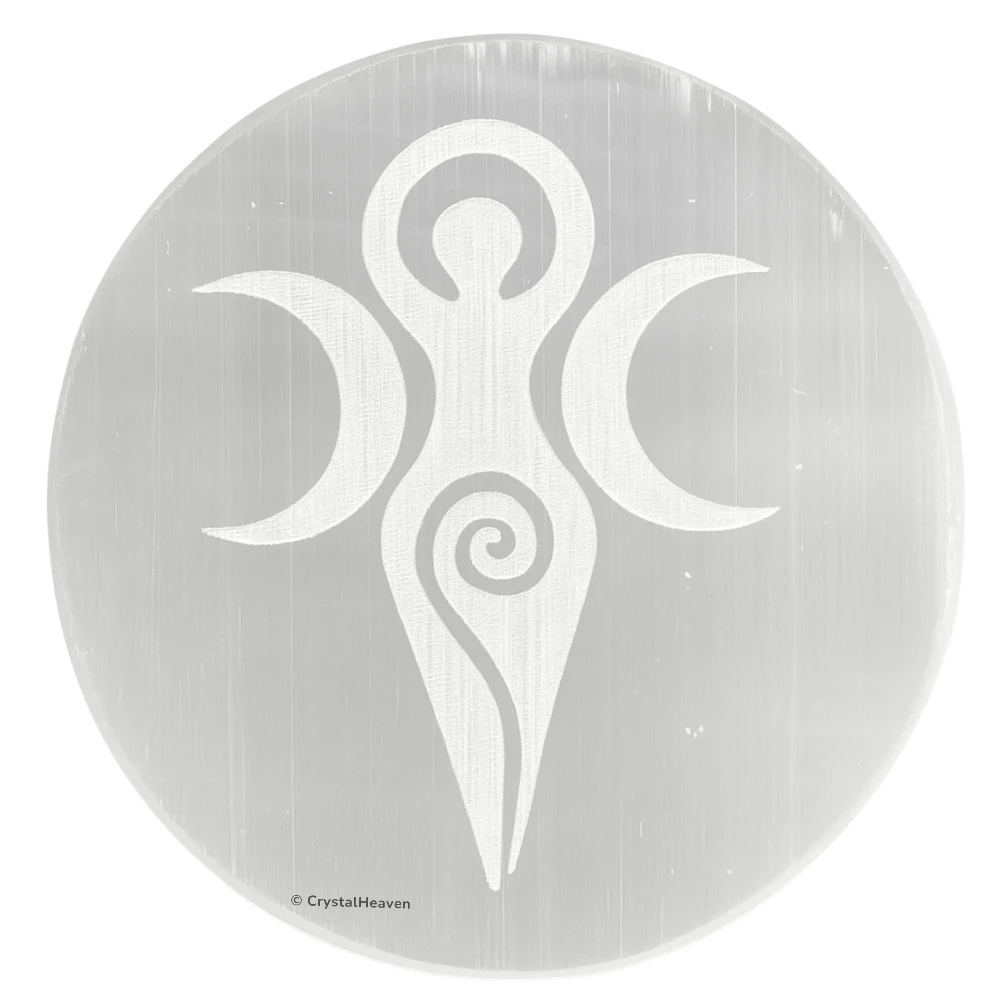 Selenite Charging Plate with Goddess Moon (3 Inch)