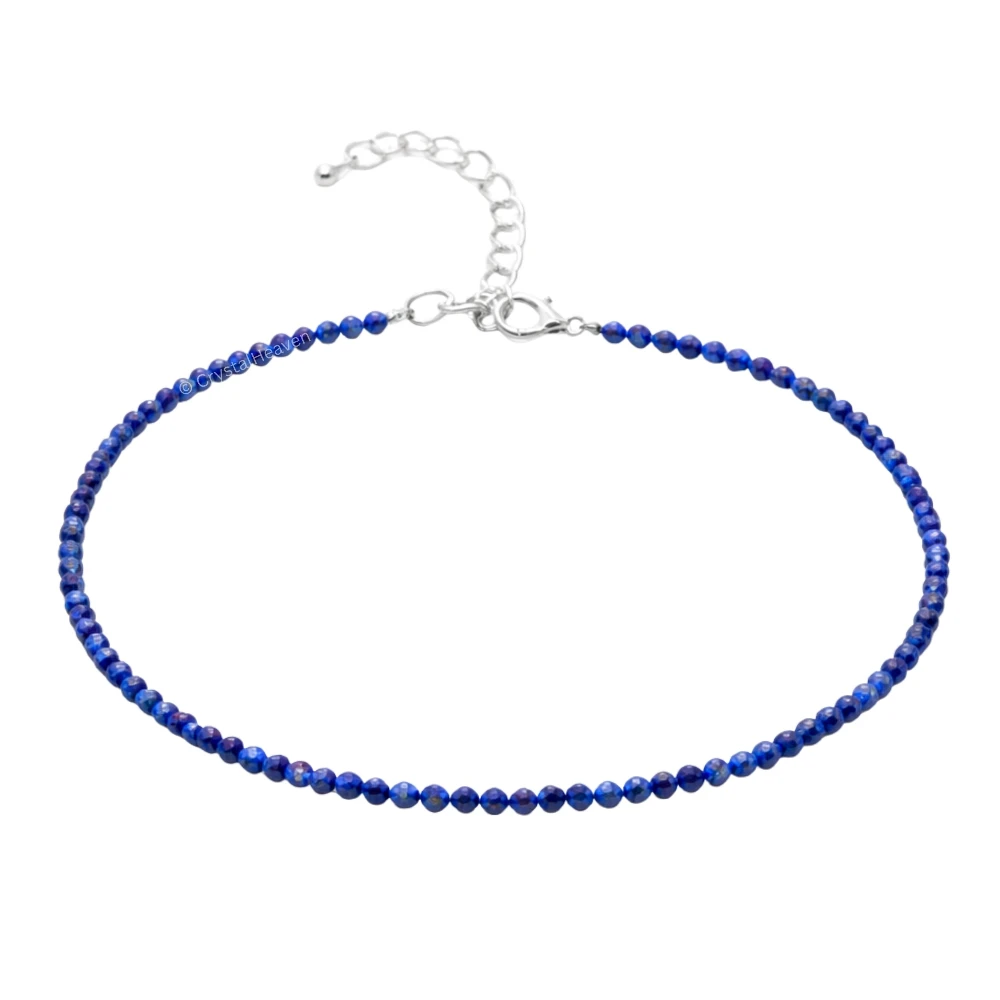 Lapis Lazuli Anklet - 2mm Faceted Beads (Silver)