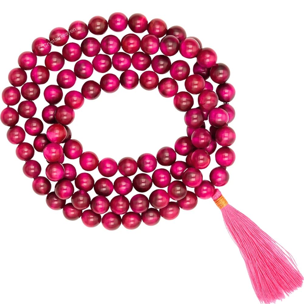 Pink Tiger Cat's Eye Japa Mala (Without Knot)