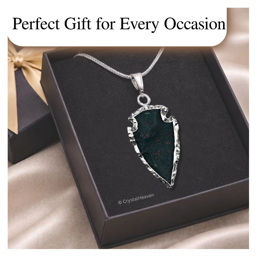 Bloodstone Arrow Head Pendant - Silver Plated
