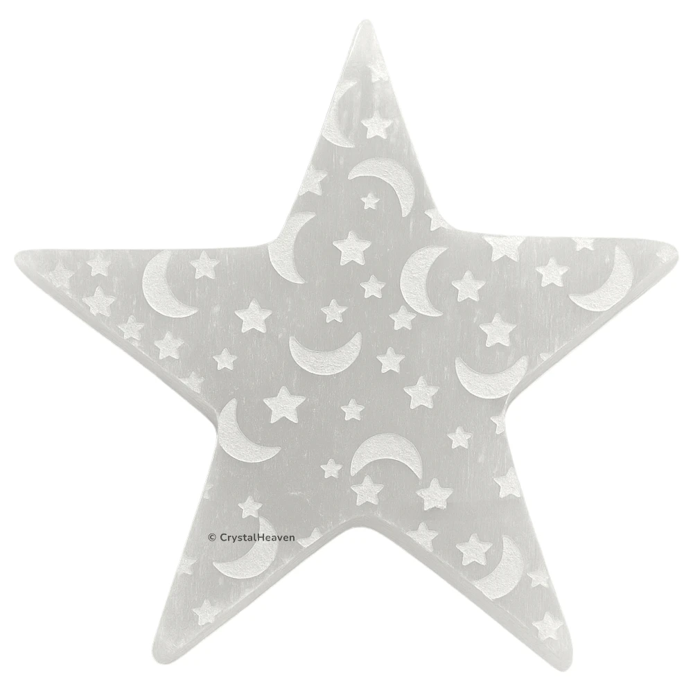 Selenite Star Charging Plate with Crescent Moon & Star (4 Inch)