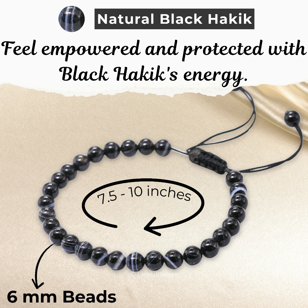 Black Hakik Healing Crystal Bracelets - 6mm Beads (Adjustable)