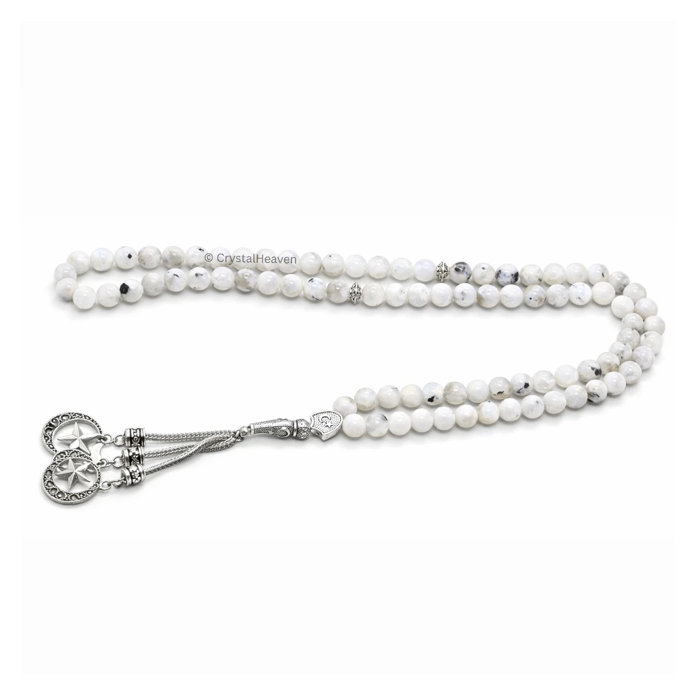 Rainbow Moonstone Crystal Tasbih (Silver)