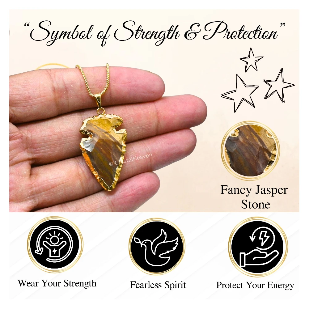 Fancy Jasper Arrow Head Pendant - Gold Plated