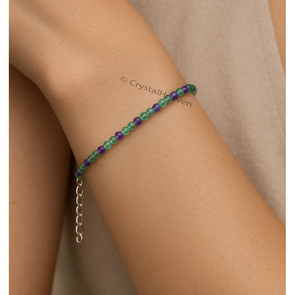 Green Fluorite Bracelets - 2mm Faceted Beads (Silver)