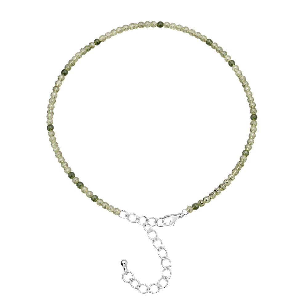 Green Rutilated Quartz Anklet - 2mm Faceted Beads (Silver)