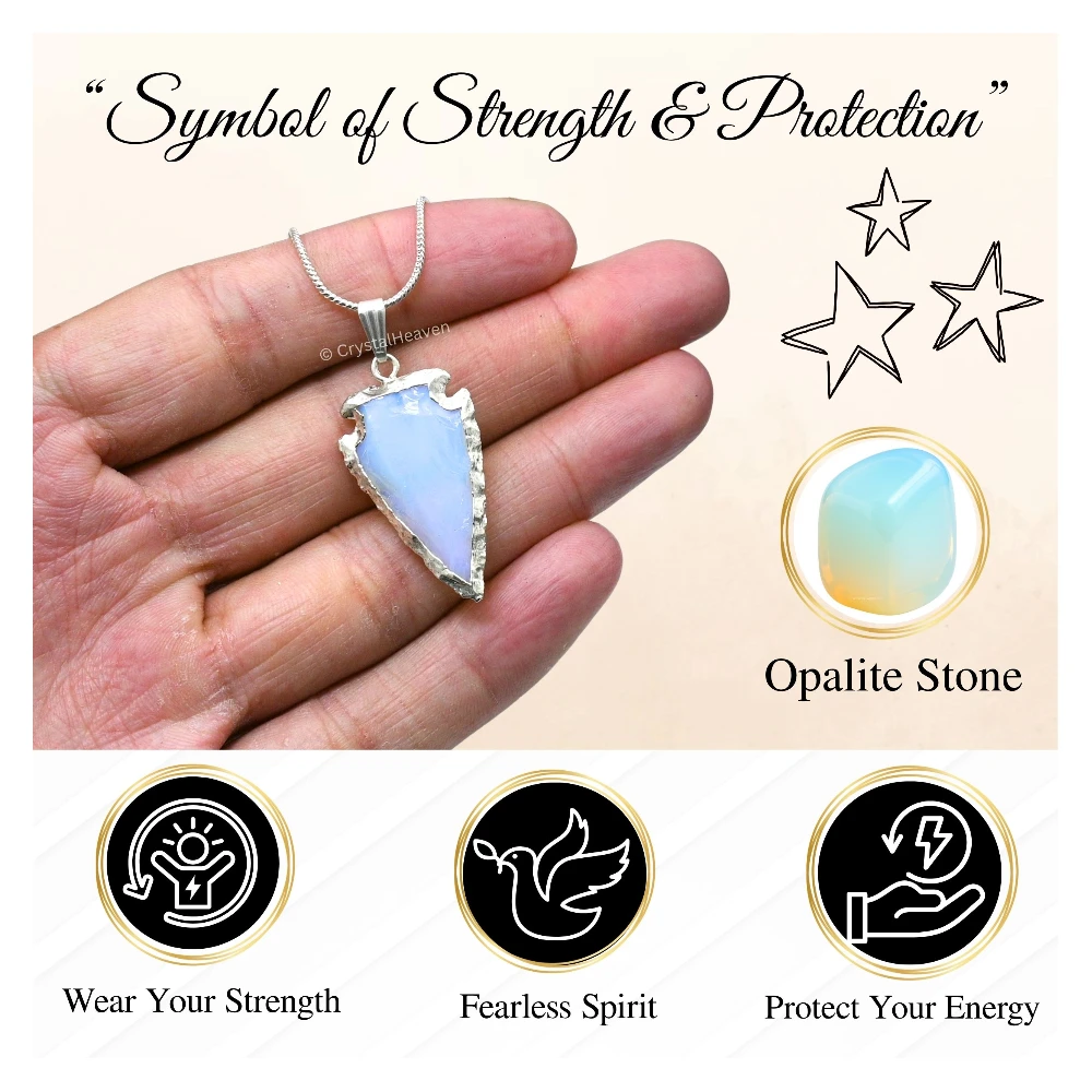 Opalite Arrow Head Pendant - Silver  Plated