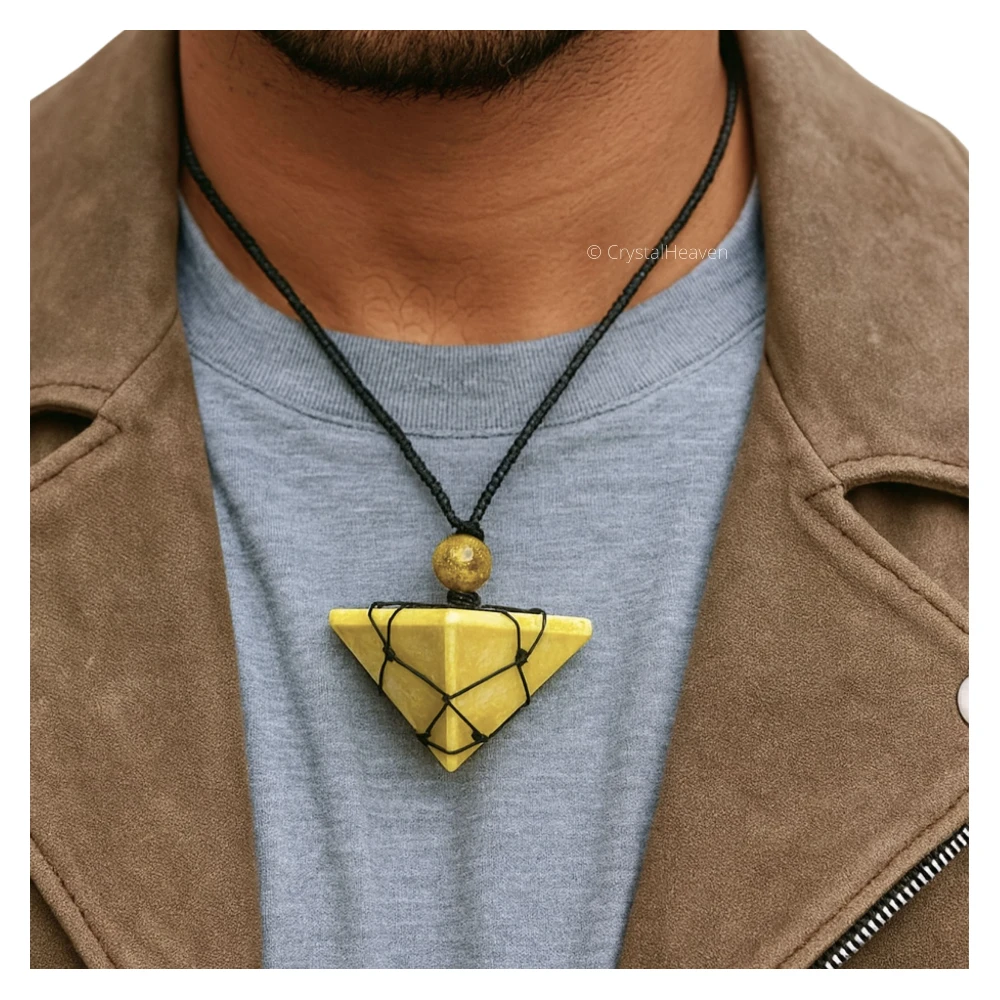 Serpentine Pyramid Macrame Pendant Necklace