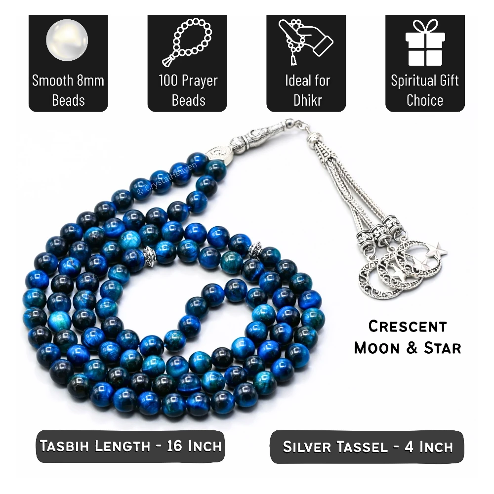 Light Blue Tiger Eye Crystal Tasbih (Silver)