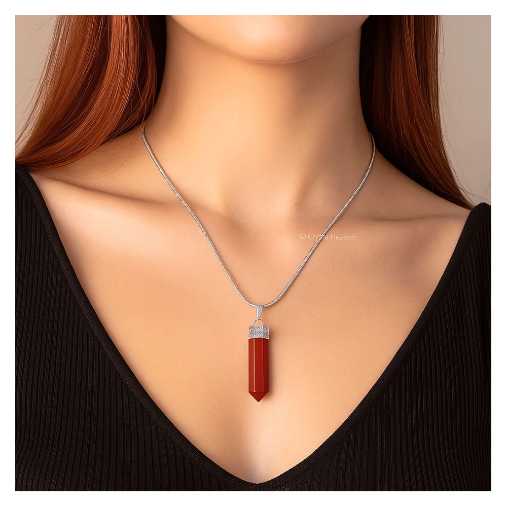 Red Jasper Necklace - Pencil Point (Silver)