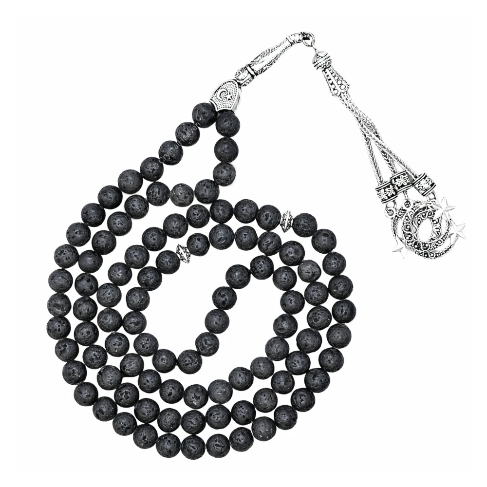 Lava Stone Crystal Tasbih (Silver)