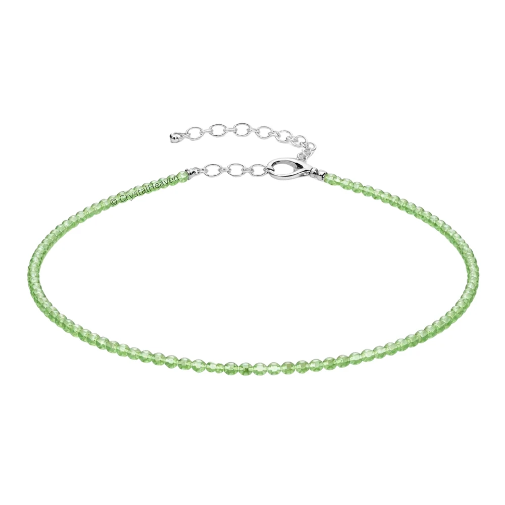 Green Chalcedony Anklet - 2mm Faceted Beads (Silver)