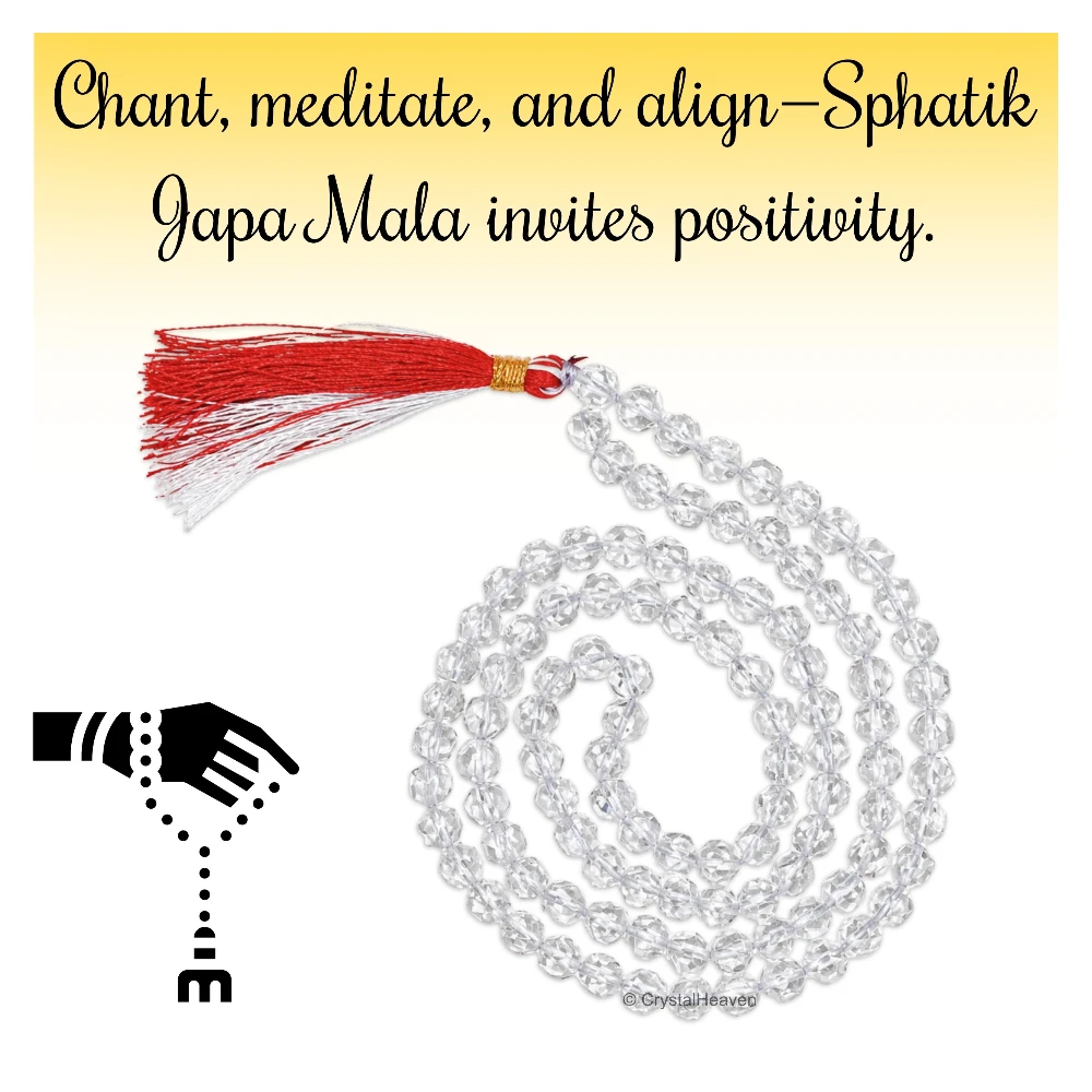Sphatik Mala - Diamond Cut 108 Beads (6mm) (Hand Knotted)