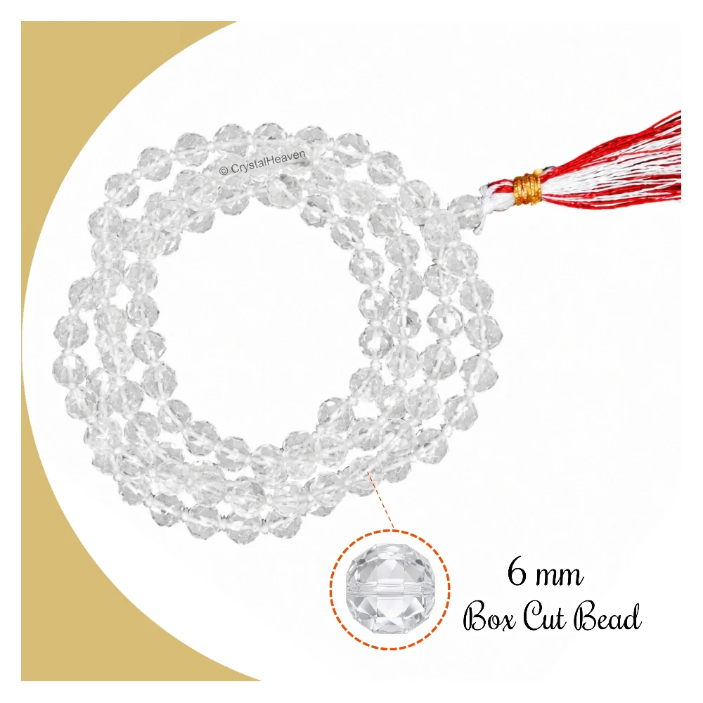 Sphatik Mala - Diamond Cut 108 Beads (6mm) (Hand Knotted)