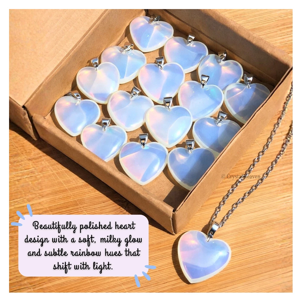 Opalite Heart Crystal Necklace (Flat Heart)