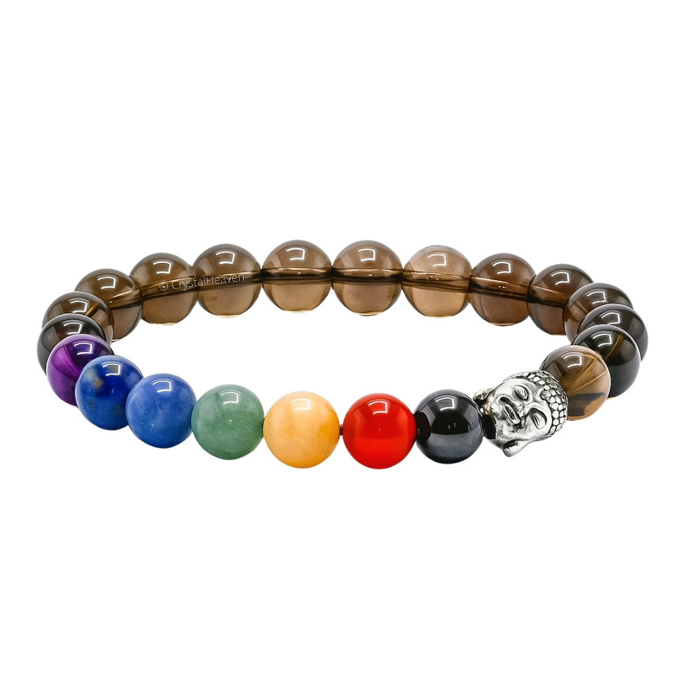 Smoky Quartz Chakra with Buddha Bracelet (Elastic)