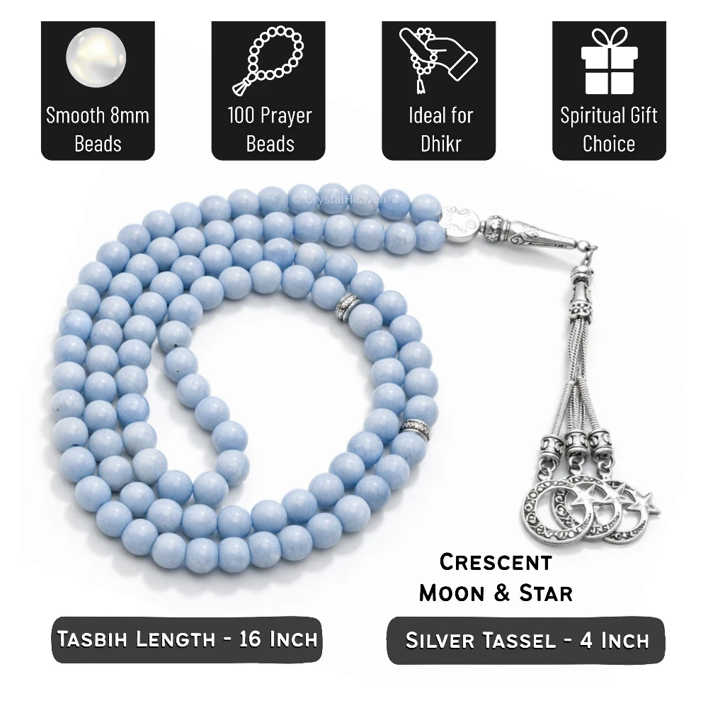 Angelite Crystal Tasbih (Silver)