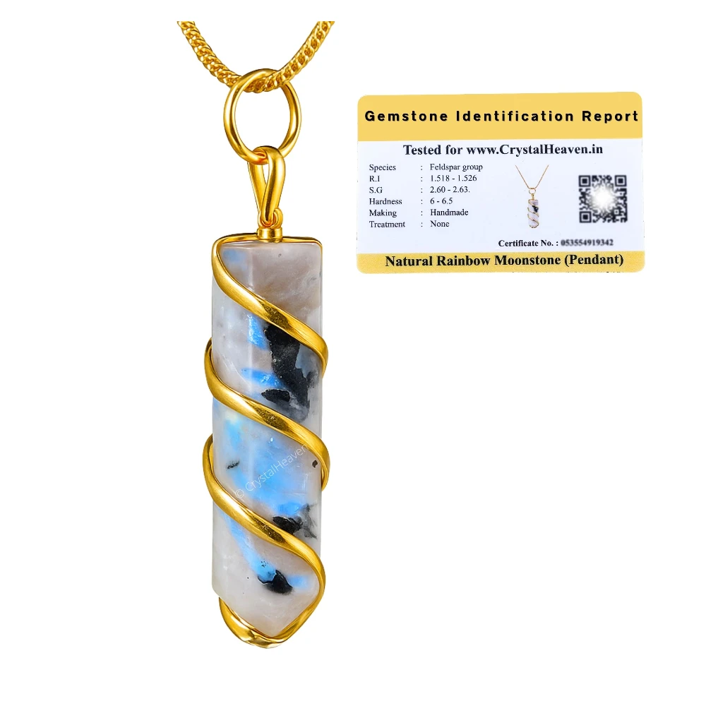 Rainbow Moonstone Necklace - Spiral Pencil Point (Gold)