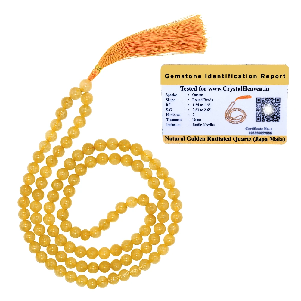 Golden Rutilated Quartz Japa Mala (Without Knot)