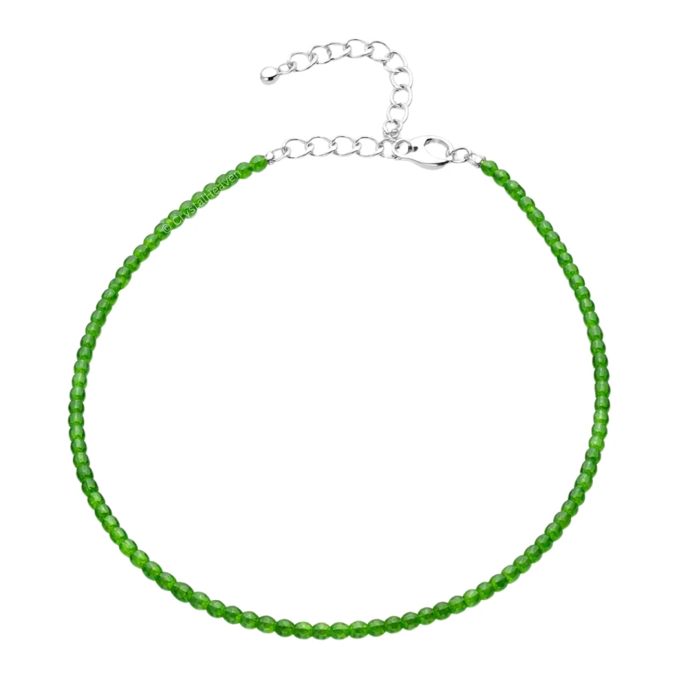 Green Onyx Anklet - 2mm Faceted Beads (Silver)