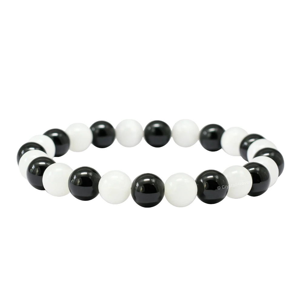 Black Tourmaline Selenite Bracelet (Elastic)