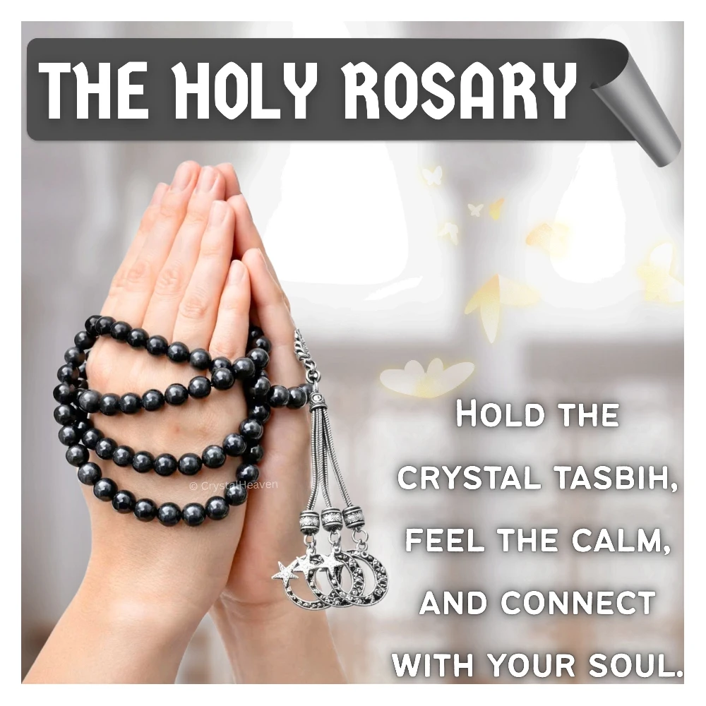 Silver Sheen Obsidian Crystal Tasbih (Silver)