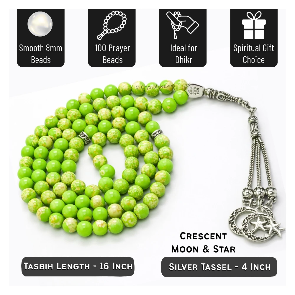 Green Turquoise Crystal Tasbih (Silver)