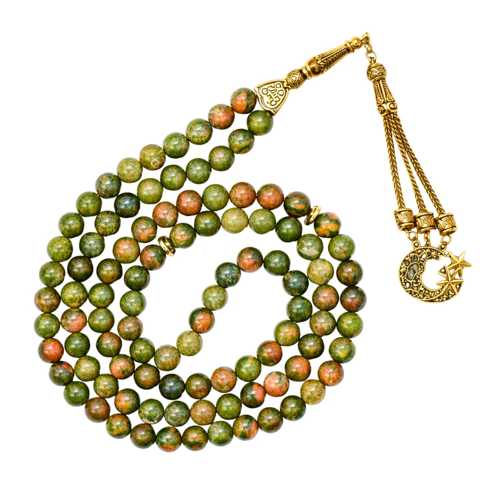 Unakite Crystal Tasbih (Gold)