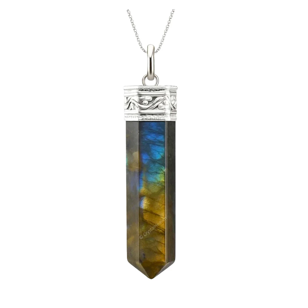 Labradorite Necklace - Pencil Point (Silver)