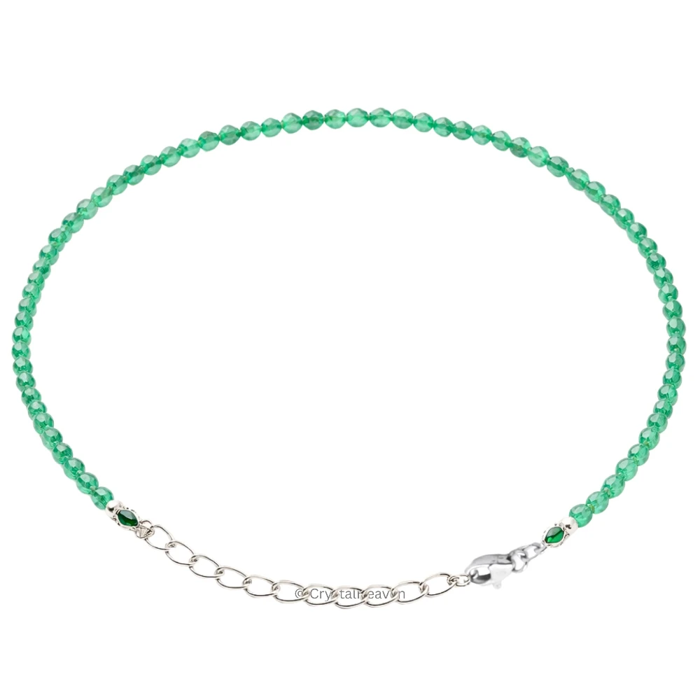 Green Onyx Bracelets - 2mm Faceted Beads (Silver)