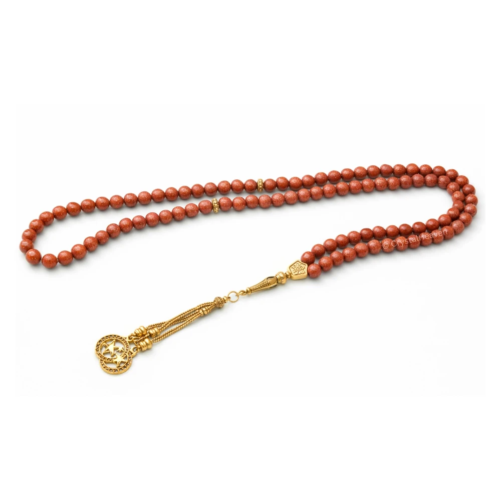 Red Goldstone Crystal Tasbih (Gold)