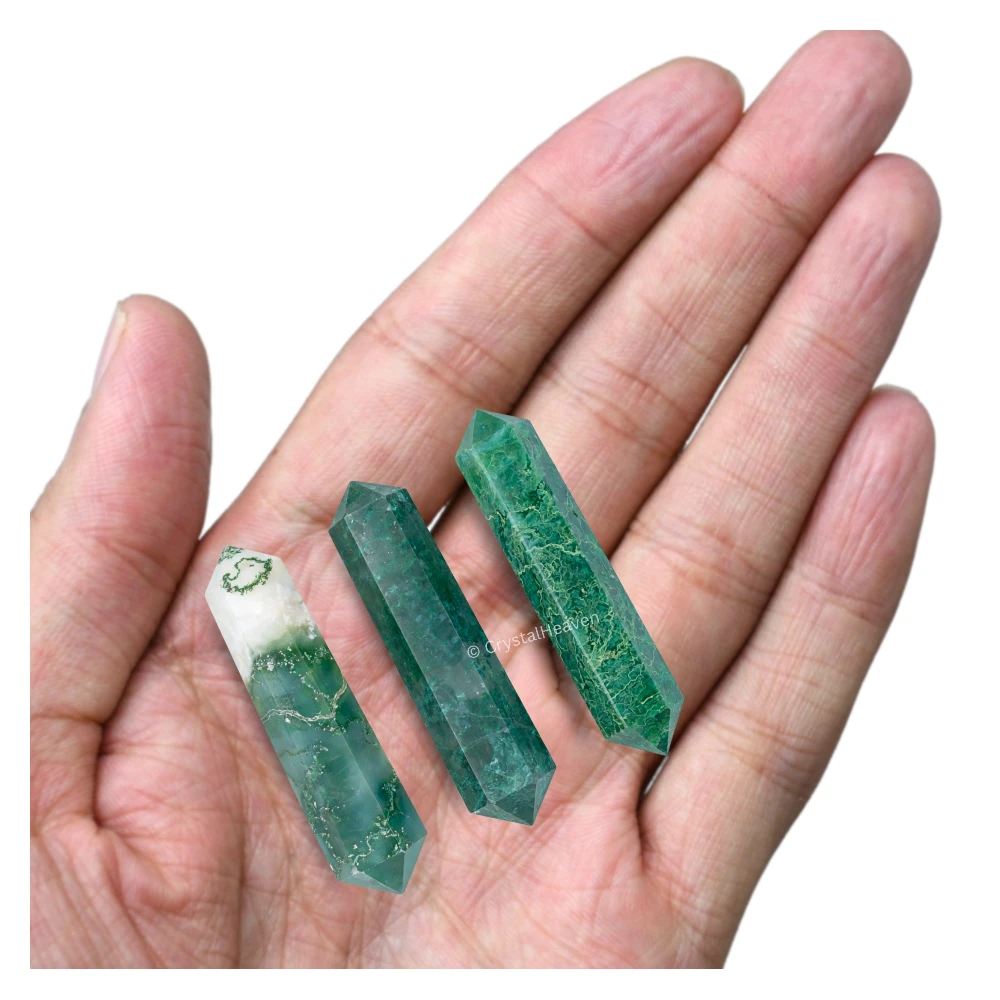 Moss Agate Pencil Points (Double Terminated) (Set of 3)
