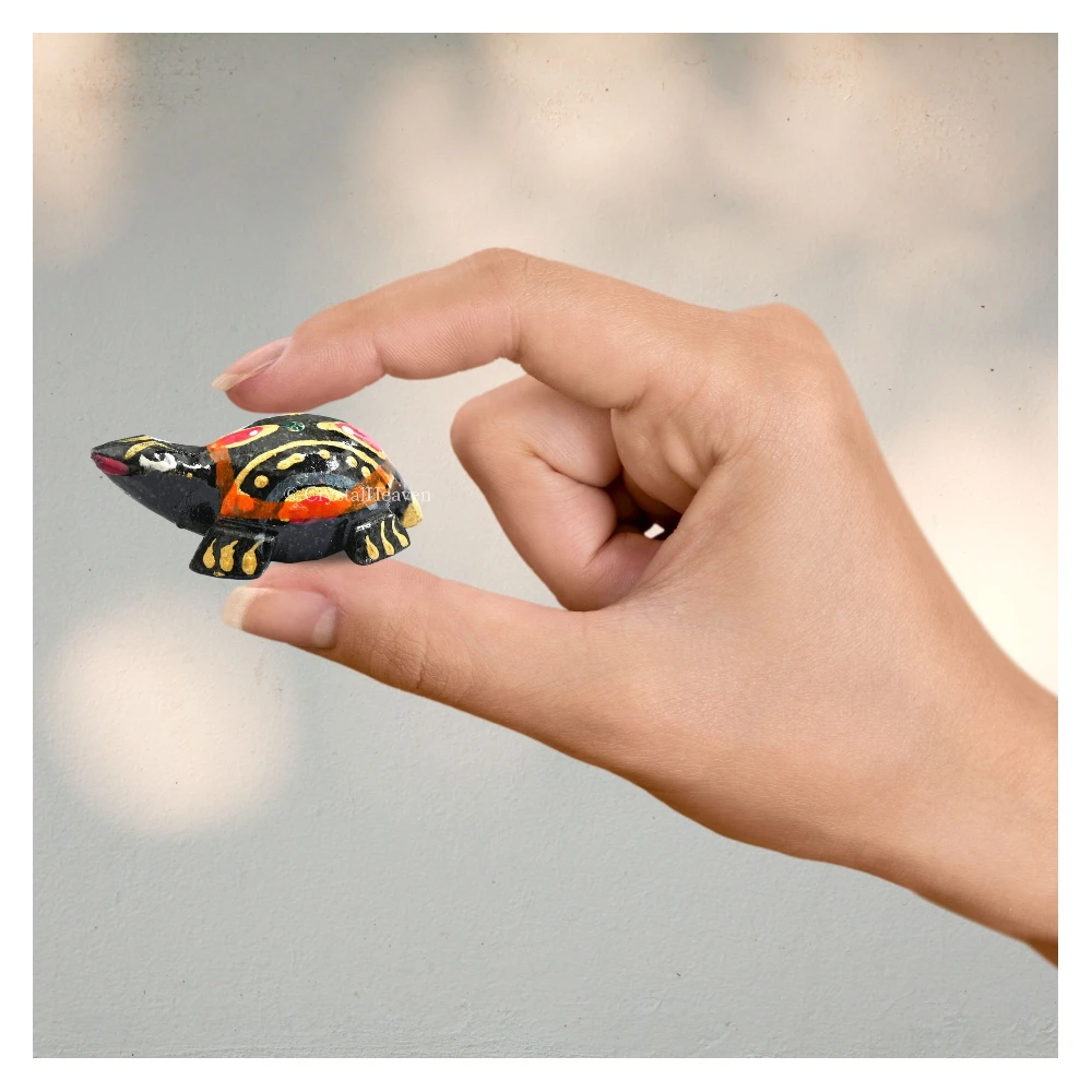 Black Agate Crystal Gemstone Hand Painted Tortoise (1-1.5 Inch)