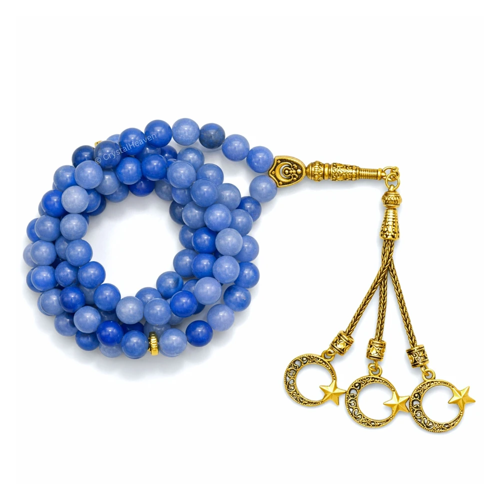 Blue Aventurine Crystal Tasbih (Gold)