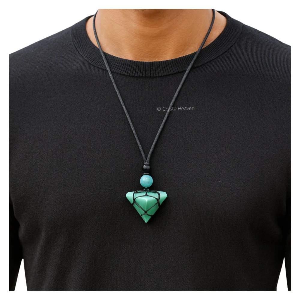 Amazonite Pyramid Macrame Pendant Necklace