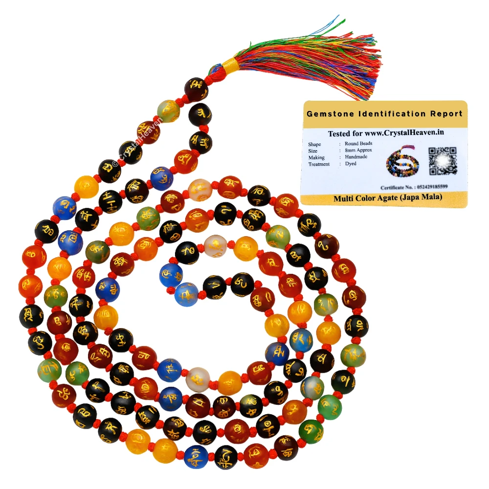 Multi Gemstone Japa Mala (Om Mani Padme Hum) (Hand Knotted)