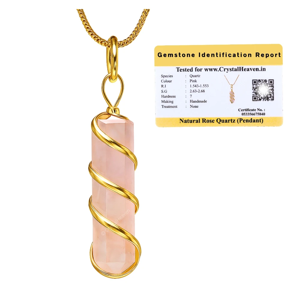 Rose Quartz Necklace - Spiral Pencil Point (Gold)