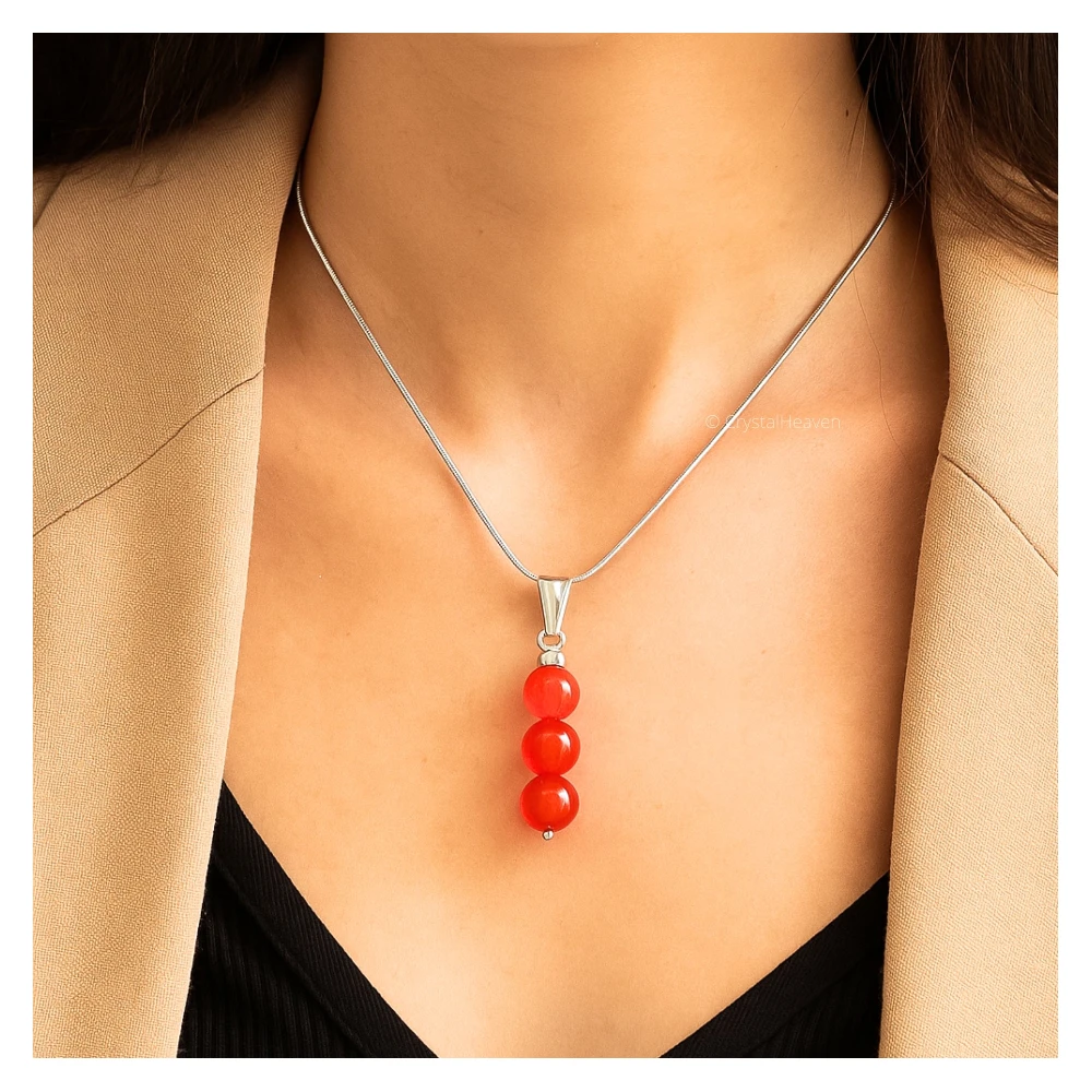 Carnelian Crystal Bead Necklace (Silver)