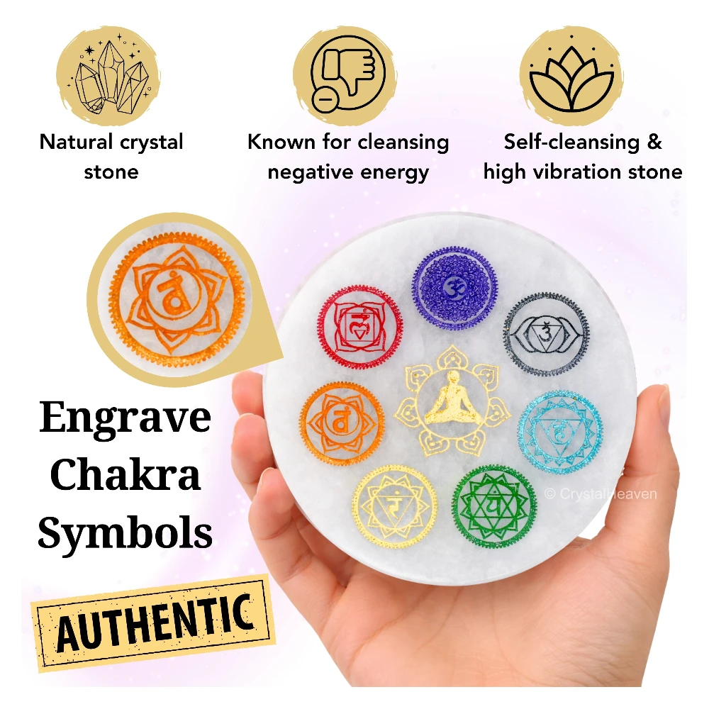 Selenite Charging Plate - 7 Chakra (Round)