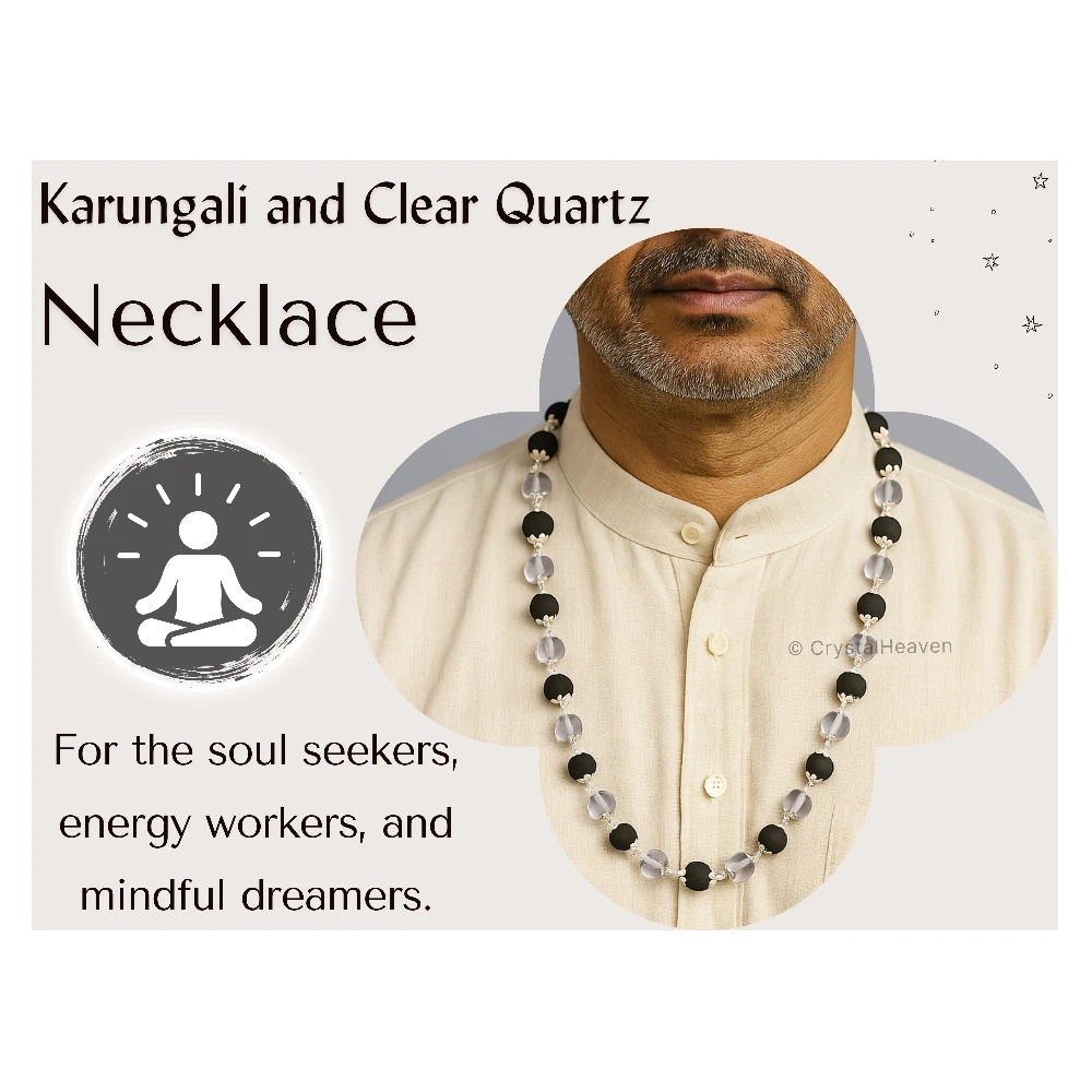 Karungali and Sphatik Mala Necklace (Silver Chain)