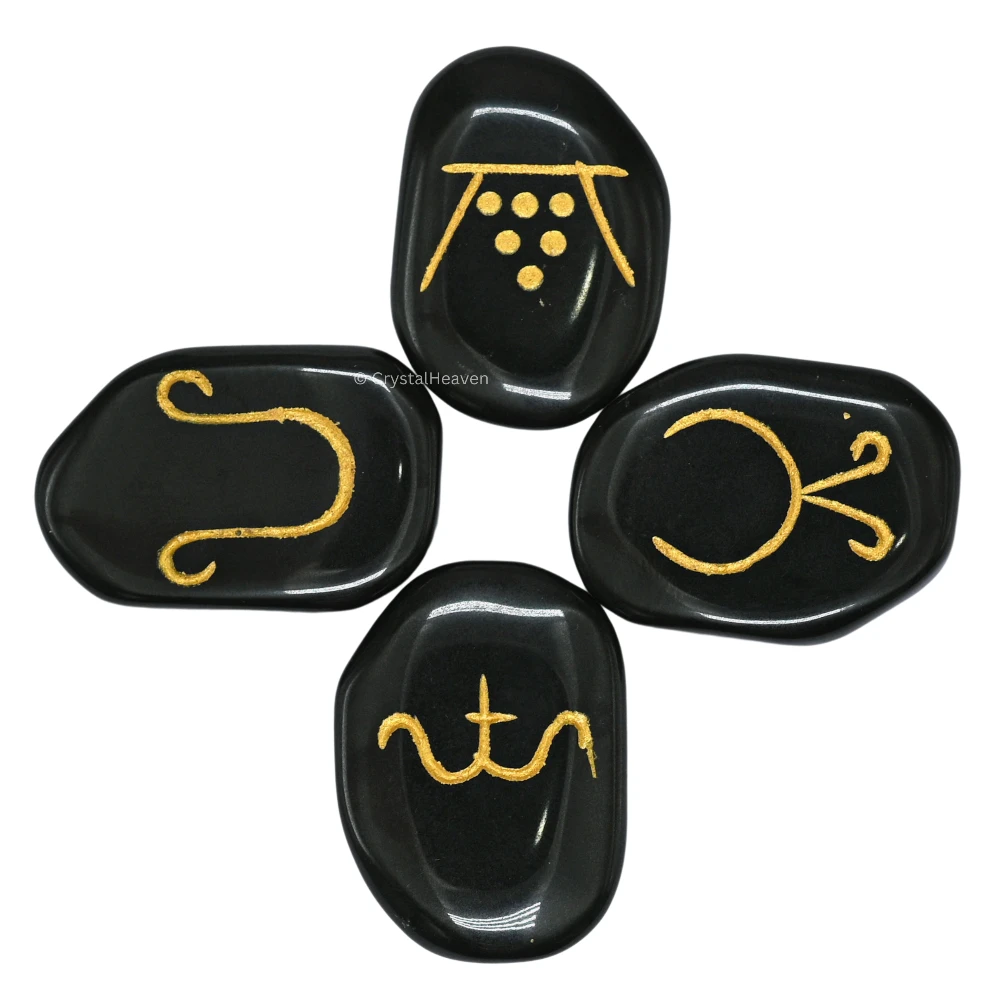 Black Agate Pagan Wiccan Stones (Set of 4)