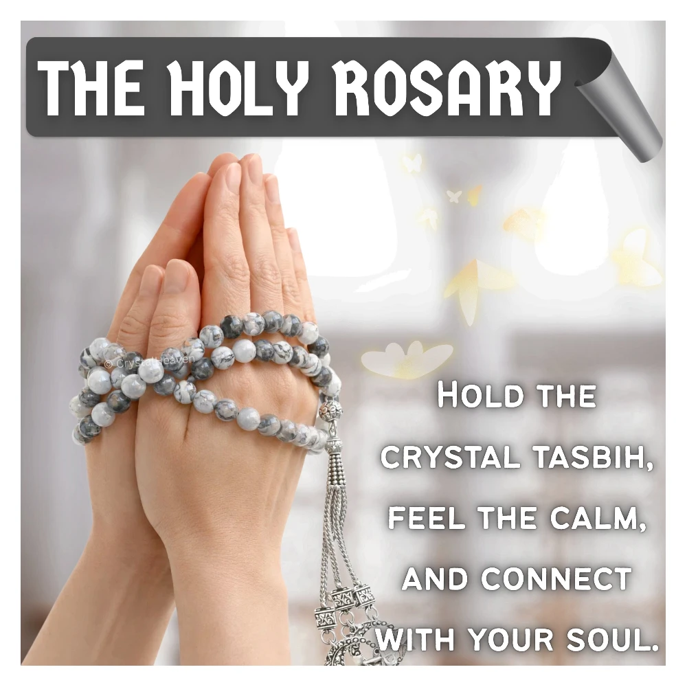 Dragon Vein Agate Crystal Tasbih (Silver)