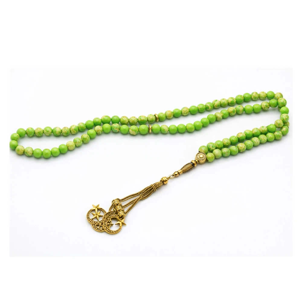 Green Turquoise Crystal Tasbih (Gold)