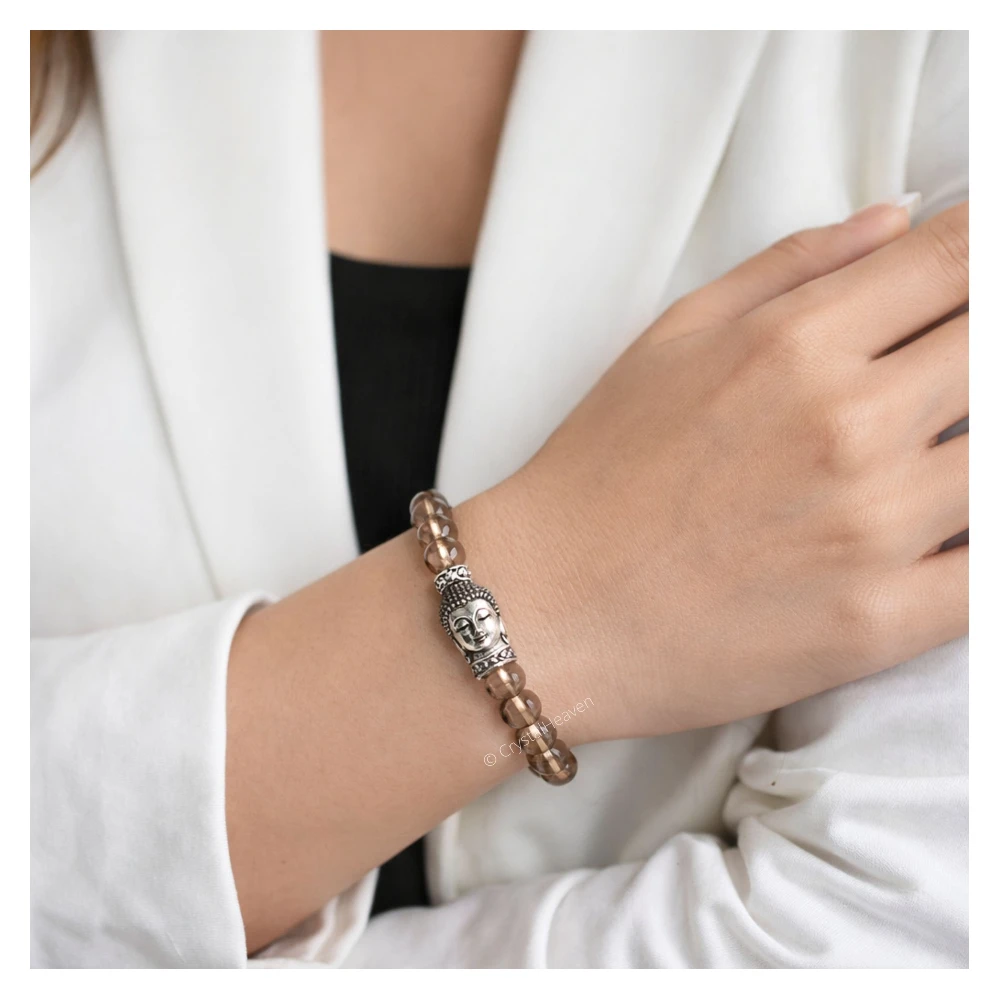 Smoky Quartz with Buddha Bracelet (Elastic)