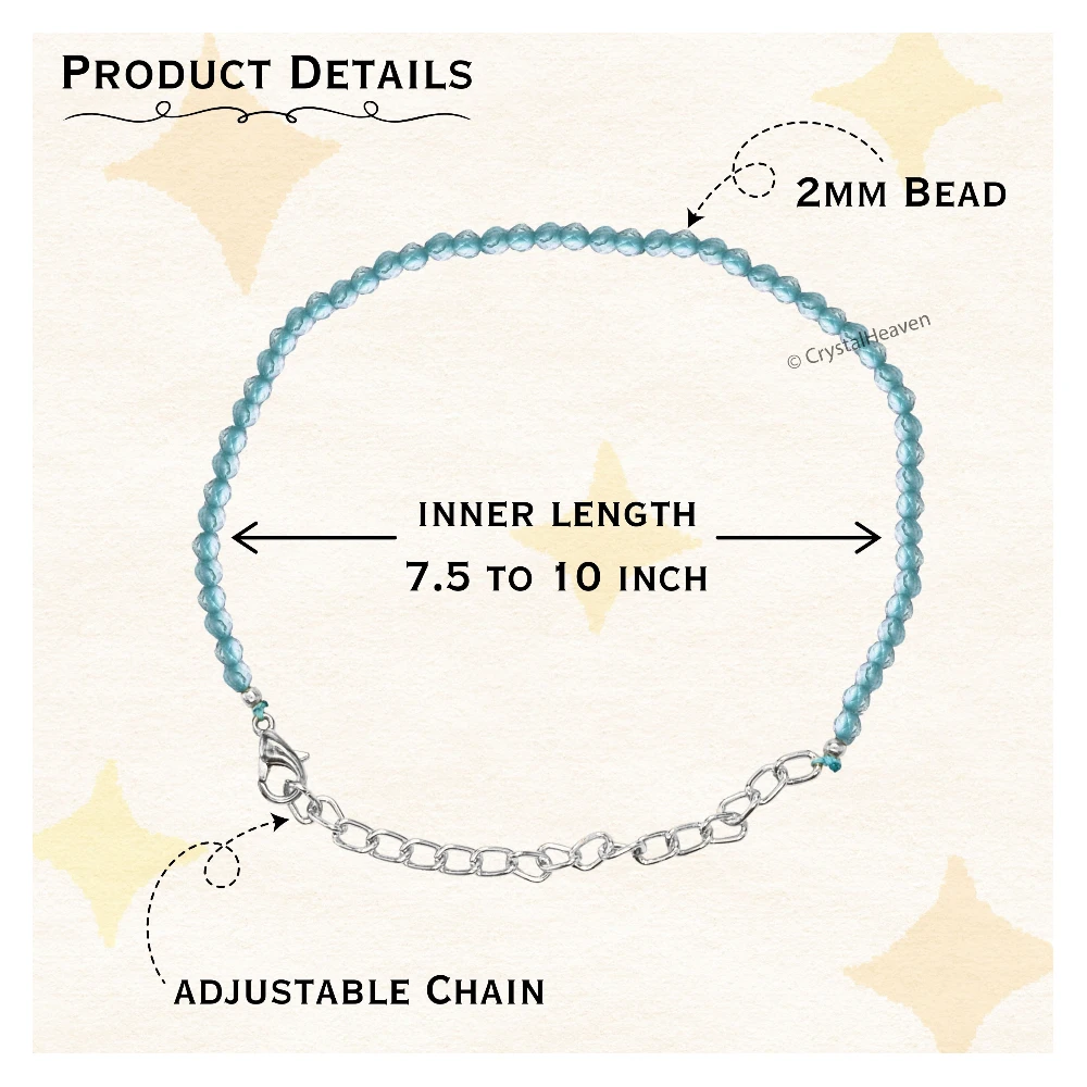 Sky Apatite Bracelets - 2mm Faceted Beads (Silver)