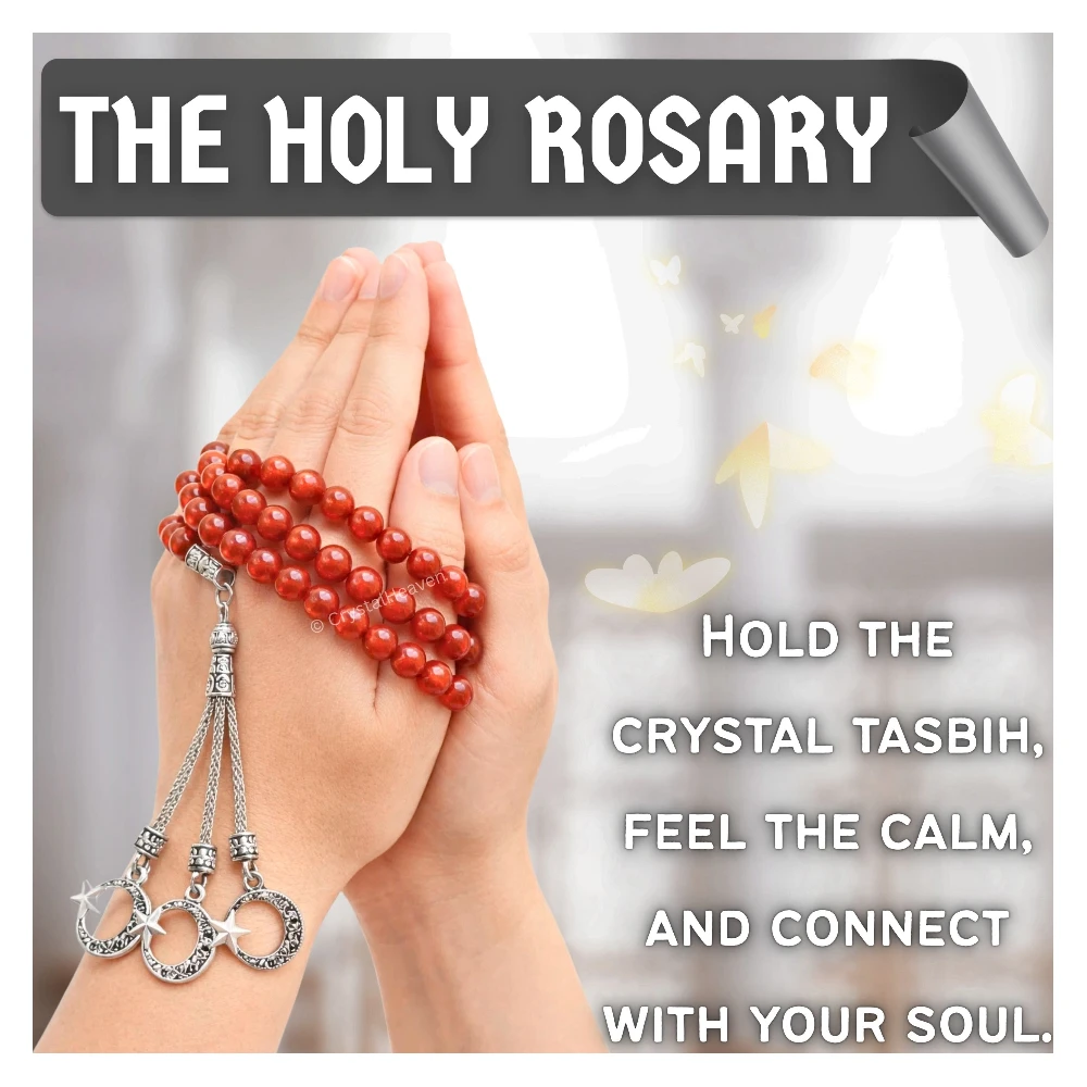 Red Onyx Crystal Tasbih (Silver)