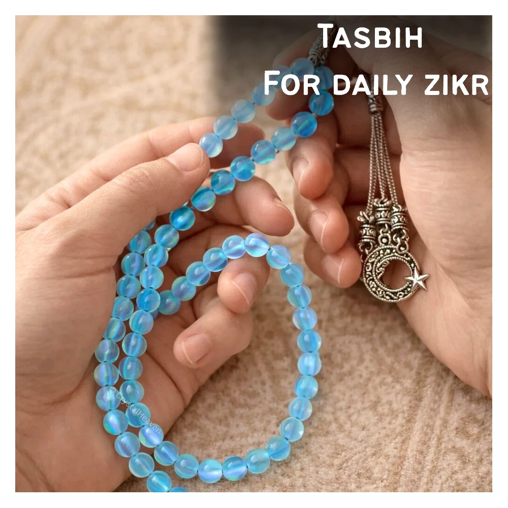 Blue Mermaid Glass Crystal Tasbih (Silver)